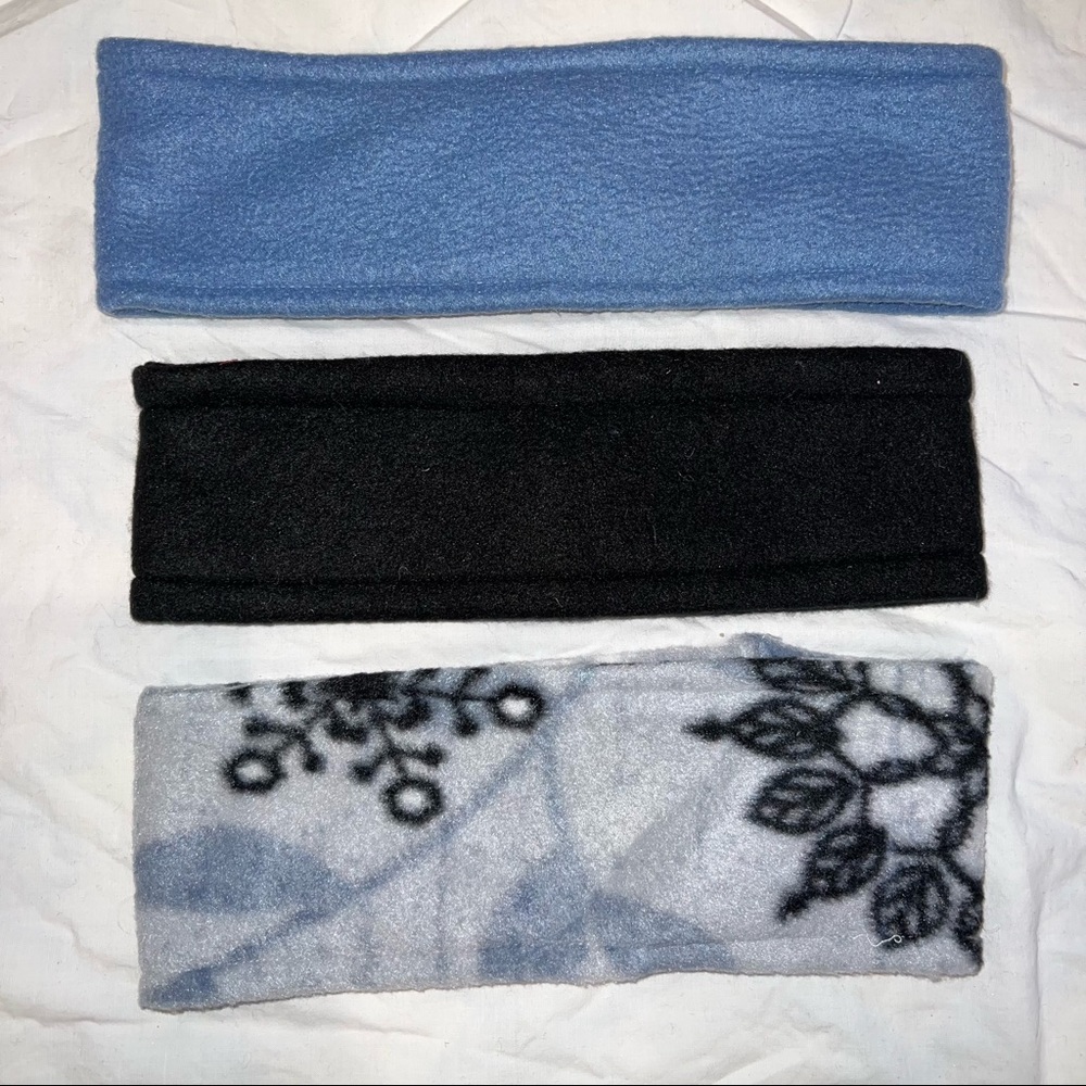 Fleece Headbands - Set of 3 - blue, black, blue snowflake